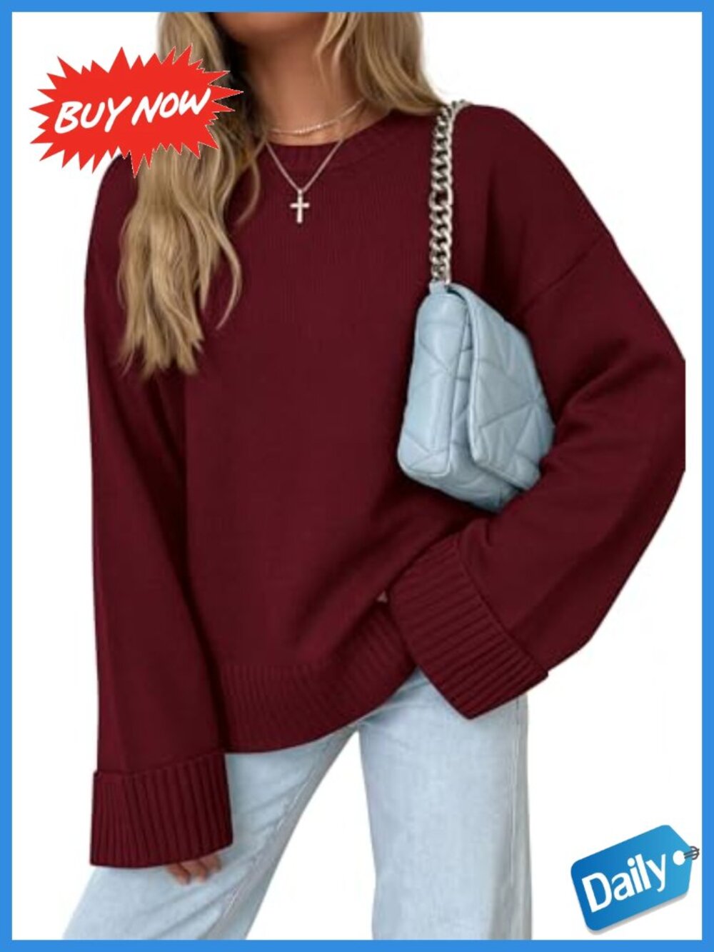 Oversized Crewneck Long Sleeve Pullover Sweater Ribbed Trim Knit